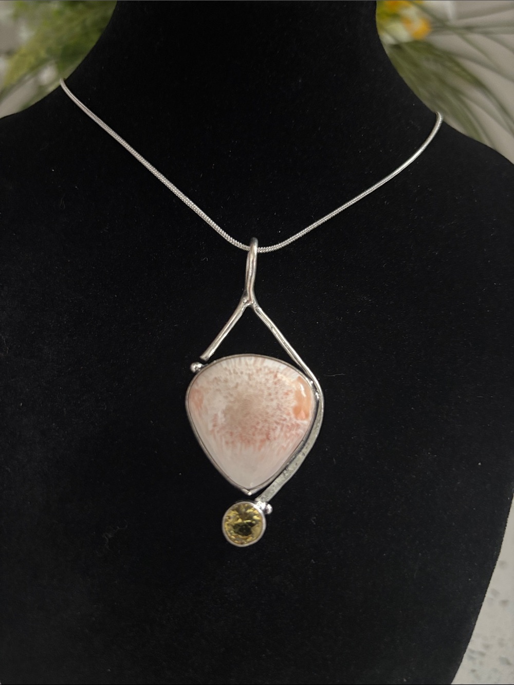Sterling Silver Scolecite & Citrine Gemstone Pendant Necklace